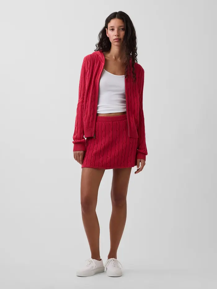 100% Cotton Cable-Knit Mini Skort - Chakra red
