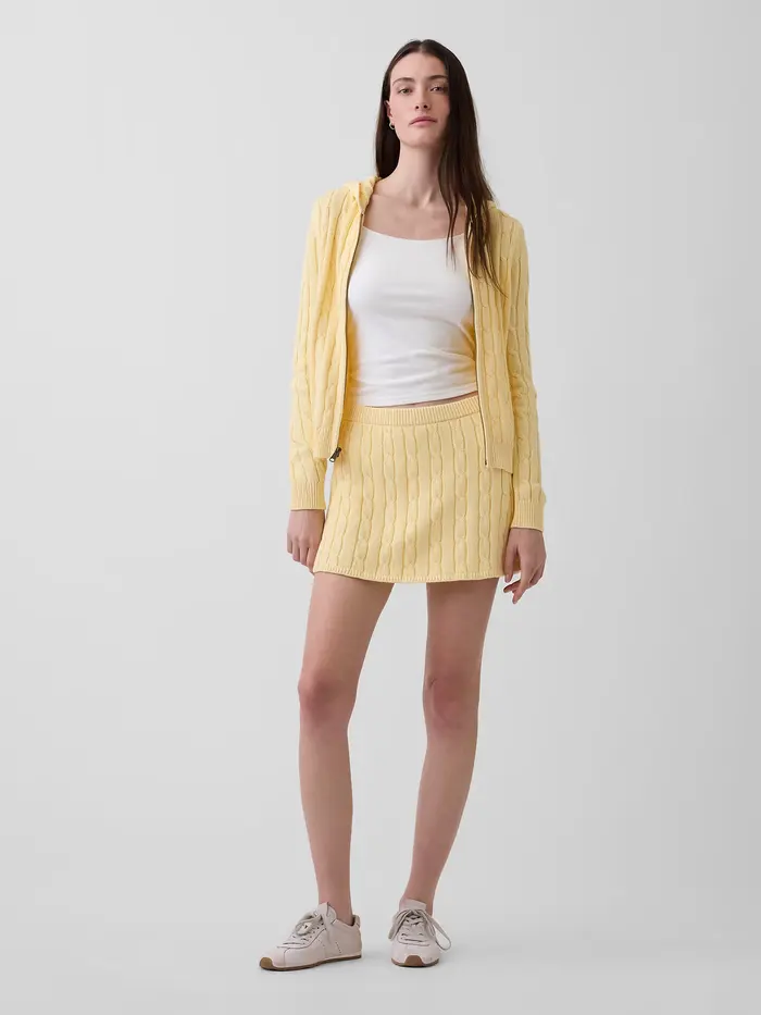 100% Cotton Cable-Knit Mini Skort - Maize yellow
