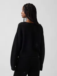 100% Cotton Crochet Relaxed Sweater - Basic black — view 3