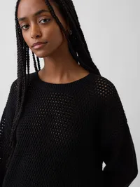 100% Cotton Crochet Relaxed Sweater - Basic black — view 4