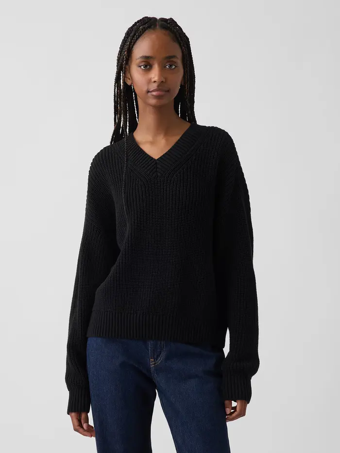 100% Cotton Oversized Shaker Sweater - Basic black