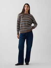 100% Cotton Oversized Sweater - Brown & blue stripe — view 2