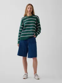 100% Cotton Oversized Sweater - Green stripe — view 2