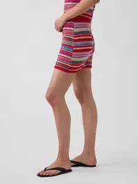 100% Cotton Stripe Mini Sweater Skort - Rainbow multi stripe — view 3