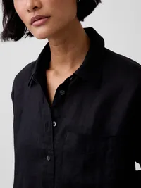 100% Linen Oversized Shirt - Black — view 4