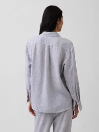 100% Linen Oversized Shirt - Blue & white stripe — view 3