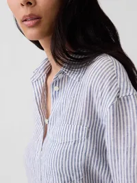 100% Linen Oversized Shirt - Blue & white stripe — view 4