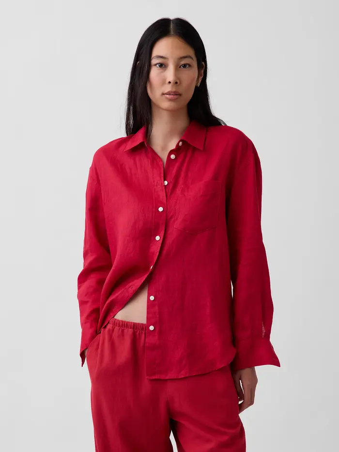 100% Linen Oversized Shirt - Chakra red