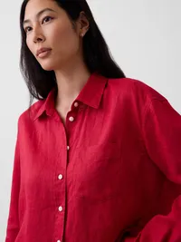 100% Linen Oversized Shirt - Chakra red — view 4