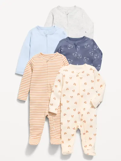 2-Way-Zip Sleep & Play Footed One-Piece 5-Pack for Baby - Bears