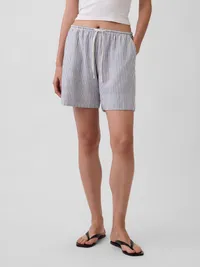6" Linen-Blend Easy Shorts - Blue stripe — view 2