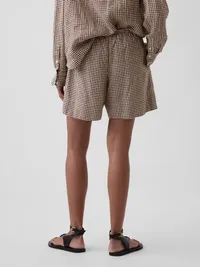6" Linen-Blend Easy Shorts - Brown gingham — view 4