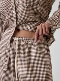 6" Linen-Blend Easy Shorts - Brown gingham — view 5