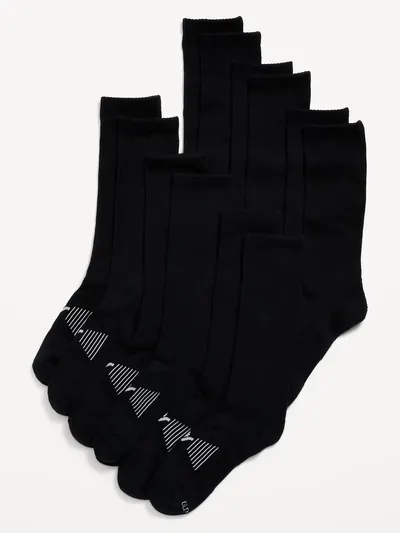 6-Pack Athletic Crew Socks for Men - Black Jack