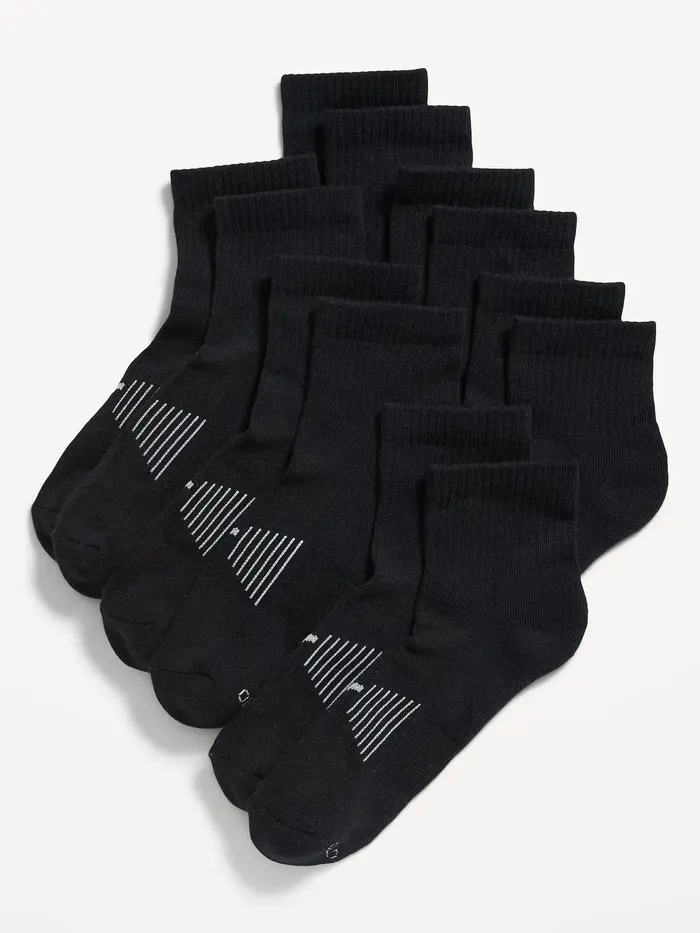 6-Pack Athletic Quarter Crew Socks for Men - Black