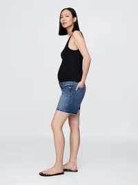 7" Maternity Full Panel Denim Bermuda Shorts - Medium indigo — view 3