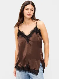 Asymmetrical Lace-Trim Cami Top - Earthen — view 5