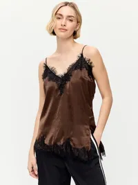 Asymmetrical Lace-Trim Cami Top - Earthen — view 4
