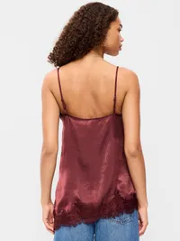 Asymmetrical Lace-Trim Cami Top - Red Lacquer — view 2