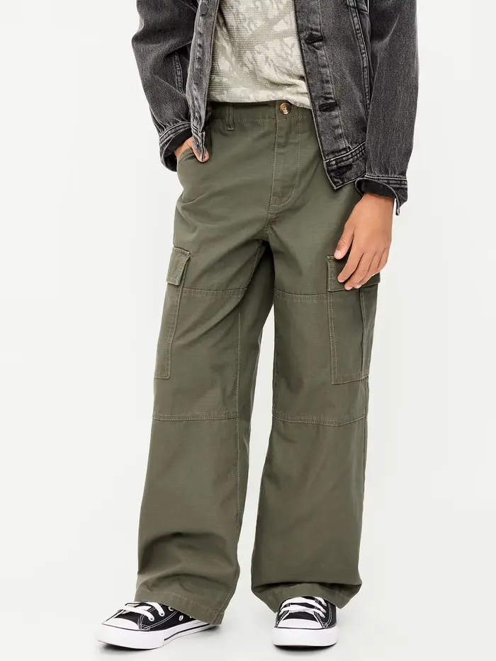 Baggy Cargo Ripstop Pants for Boys - Forest Floor