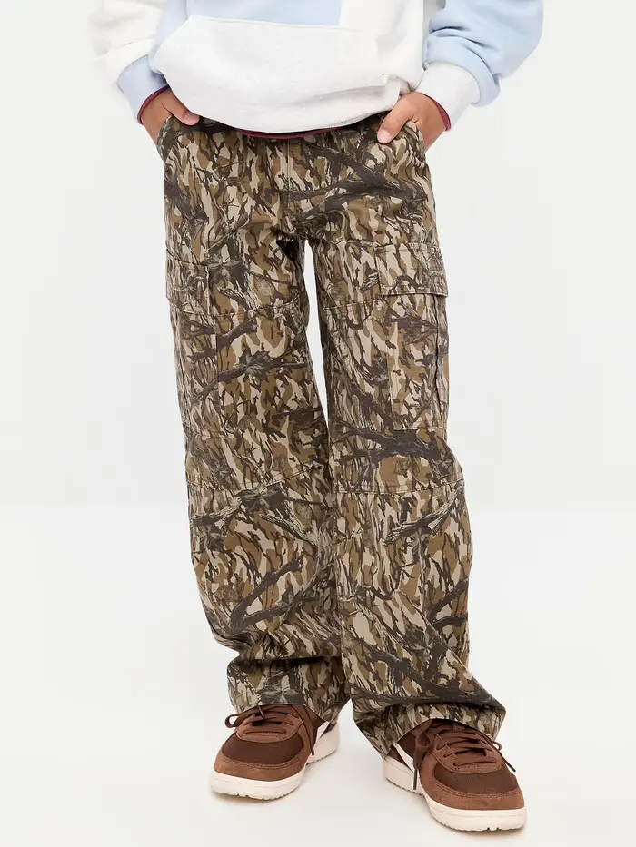 Baggy Cargo Ripstop Pants for Boys - Green Tree Camo