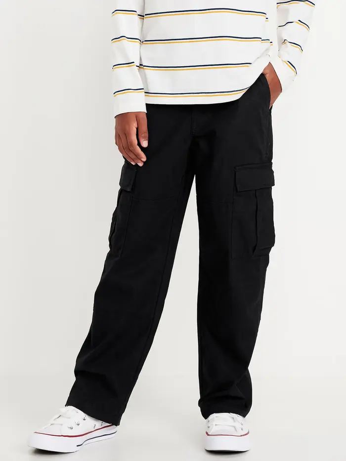 Baggy Non-Stretch Cargo Pants for Boys - Black Jack