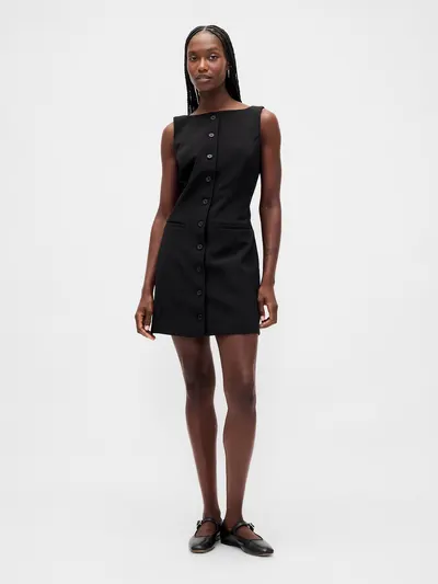 BiStretch Button-Front Mini Dress - True black