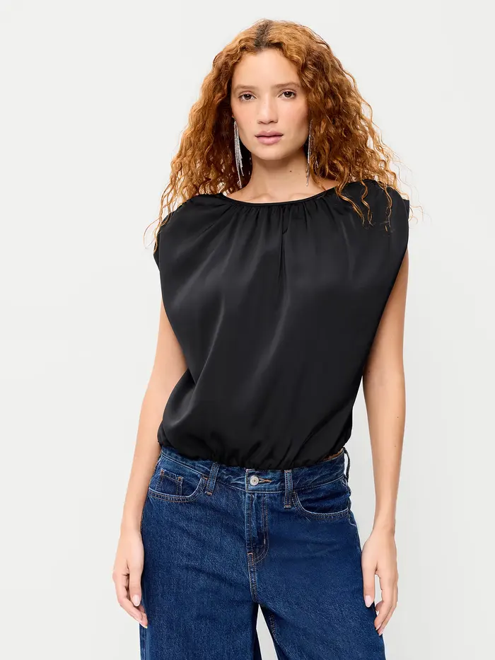 Boatneck Drapey Bubble-Hem Top - BlackJack