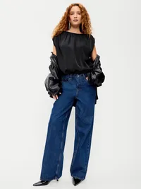 Boatneck Drapey Bubble-Hem Top - BlackJack — view 3