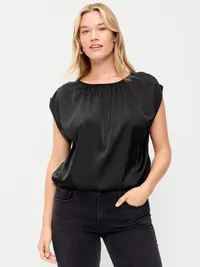 Boatneck Drapey Bubble-Hem Top - BlackJack — view 5