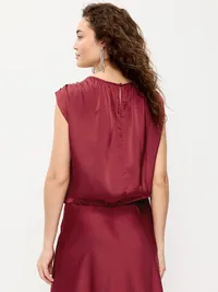 Boatneck Drapey Bubble-Hem Top - Emberglow — view 2