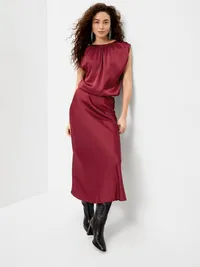 Boatneck Drapey Bubble-Hem Top - Emberglow — view 3