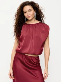 Boatneck Drapey Bubble-Hem Top - Emberglow — view 4