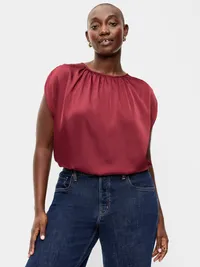 Boatneck Drapey Bubble-Hem Top - Emberglow — view 5