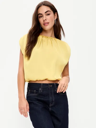 Boatneck Drapey Bubble-Hem Top - LIMONCELLO