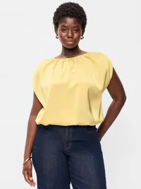 Boatneck Drapey Bubble-Hem Top - LIMONCELLO — view 5