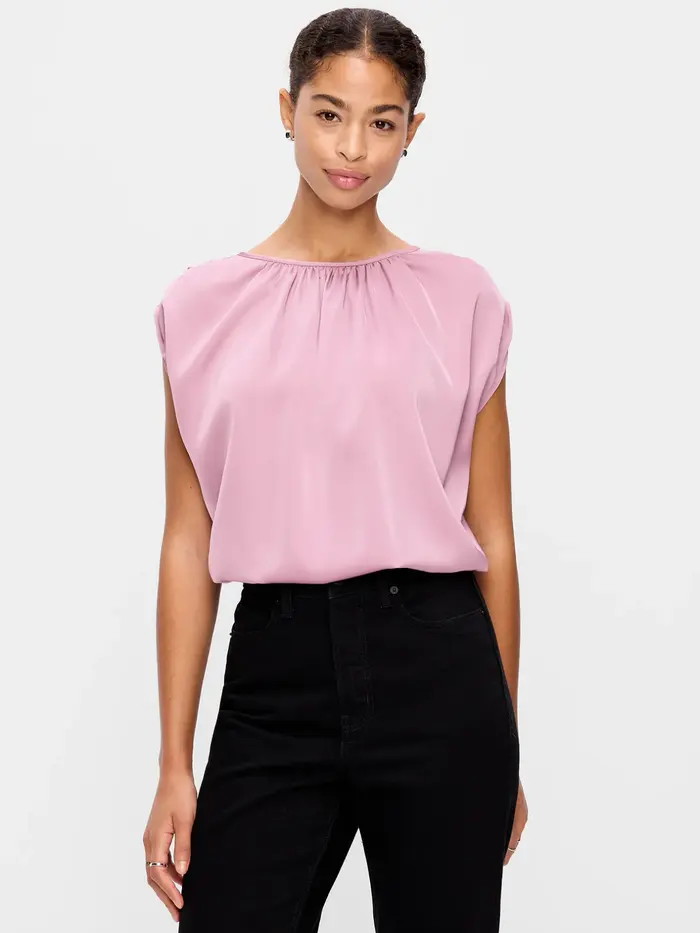 Boatneck Drapey Bubble-Hem Top - Rose Dawn