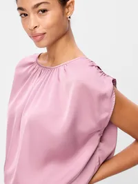 Boatneck Drapey Bubble-Hem Top - Rose Dawn — view 4