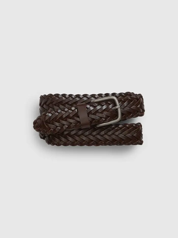 Braided Leather Belt - Dark brown
