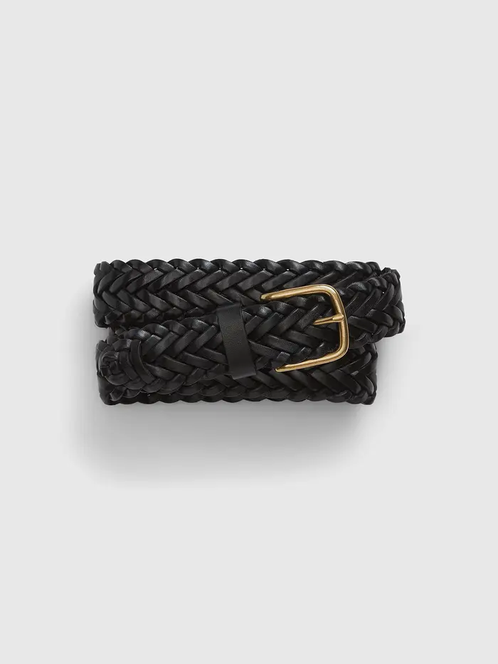 Braided Leather Belt - True black