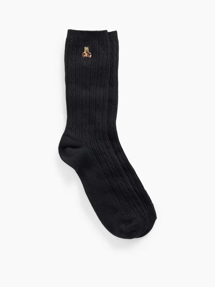 Brannan Bear Cable-Knit Crew Socks - Black
