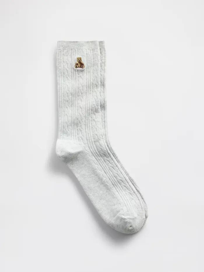 Brannan Bear Cable-Knit Crew Socks - Grey