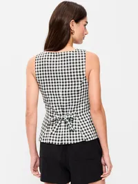 Button-Down Linen Blend Top - Navy Gingham — view 2