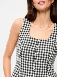 Button-Down Linen Blend Top - Navy Gingham — view 4