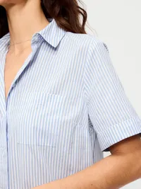 Button-Down Mini Shirt Dress - White & Blue Stripe — view 5