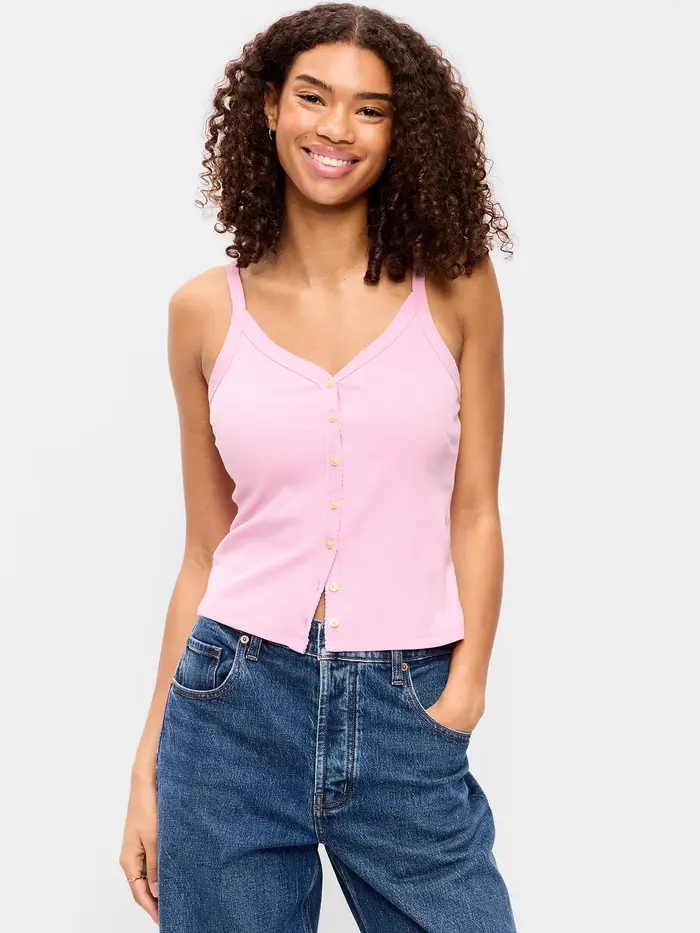 Button-Front Cami Tank Top - Bergamot