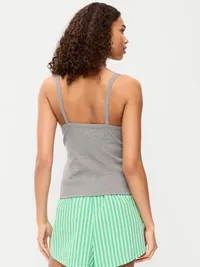 Button-Front Cami Tank Top - Dark Heather Grey — view 2