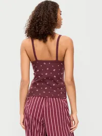 Button-Front Cami Tank Top - Red Floral — view 2