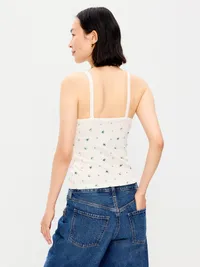 Button-Front Cami Tank Top - White Floral — view 2
