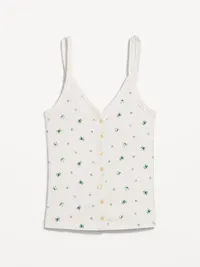 Button-Front Cami Tank Top - White Floral — view 4